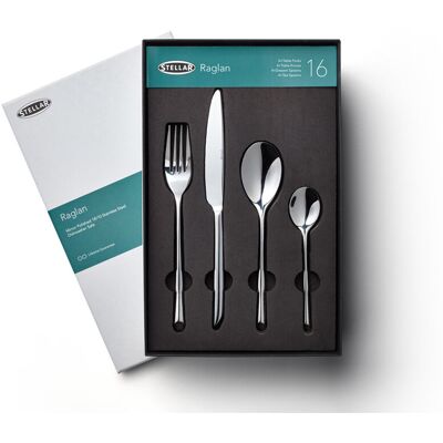 Stellar 16 Piece 18/10 Stainless Steel Cutlery Set. Table Settings for 4, Raglan Design Silver 16 Stellar 16 Piece 18/10 Stainless Steel Cutlery Set. Table Settings for 4, Raglan Design Silver 16