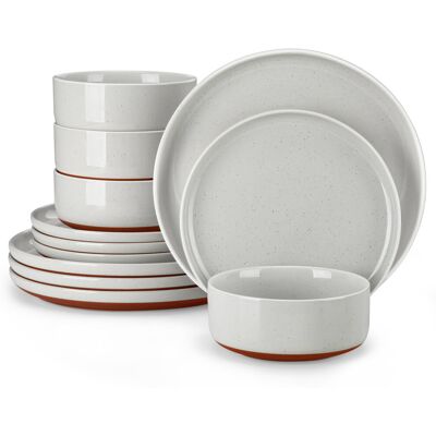 MALACASA 12 Piece Stoneware Dinnerware Set - Service for 4 Gray 12 MALACASA 12 Piece Stoneware Dinnerware Set - Service for 4 Gray 12