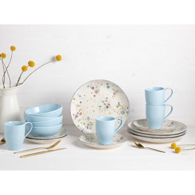 Creatable Candy Drops 16 Piece Stoneware Dinnerware Set - Service for 4 Blue;Cream 16 Creatable Candy Drops 16 Piece Stoneware Dinnerware Set - Service for 4 Blue;Cream 16