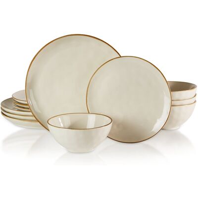 Latitude Run 12 Piece Stoneware Dinnerware Set - Service for 4 Vanilla White Latitude Run 12 Piece Stoneware Dinnerware Set - Service for 4 Vanilla White