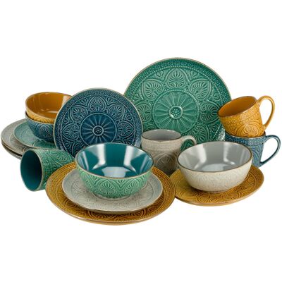 Creatable Samarkand 16 Piece Dinnerware Set, Service for 4 Blue;Green;Orange;Grey 16 Creatable Samarkand 16 Piece Dinnerware Set, Service for 4 Blue;Green;Orange;Grey 16