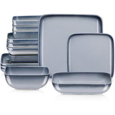 LOVECASA 16 Piece Stoneware Dinnerware Set, Service for 4 Grey 16 LOVECASA 16 Piece Stoneware Dinnerware Set, Service for 4 Grey 16