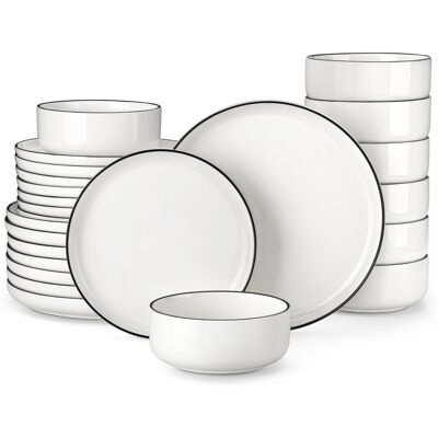 MALACASA 24-Piece Porcelain China Dinnerware Set, Service For 8 Black;White;Ivory MALACASA 24-Piece Porcelain China Dinnerware Set, Service For 8 Black;White;Ivory