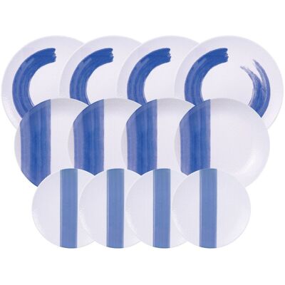 Tramontina Soho Piece Porcelain China Dinnerware Set - Service for 4 Blue and White 12 Tramontina Soho Piece Porcelain China Dinnerware Set - Service for 4 Blue and White 12