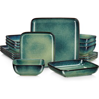 Vancasso Stoneware Dinnerware - Set of 16 Green 16 Vancasso Stoneware Dinnerware - Set of 16 Green 16