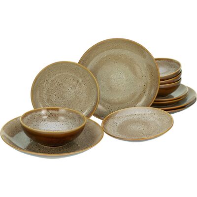 Creatable Reactive Nostalgic Black, Tableware Set, Plate Set 12 Pieces Cognac Creatable Reactive Nostalgic Black, Tableware Set, Plate Set 12 Pieces Cognac