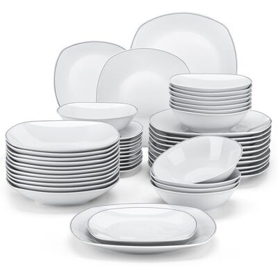 MALACASA 48 Piece Porcelain China Dinnerware Set - Service for 12 White;Silver;Ivory MALACASA 48 Piece Porcelain China Dinnerware Set - Service for 12 White;Silver;Ivory