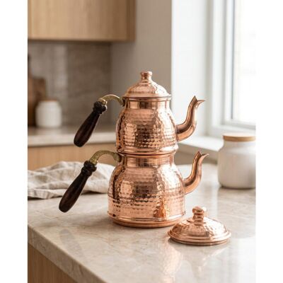 Marlow Home Co. Handmade Hammered Copper Turkish Tea Pot Set for Traditional Stovetop Tea Brewing Pure Copper Marlow Home Co. Handmade Hammered Copper Turkish Tea Pot Set for Traditional Stovetop Tea Brewing Pure Copper