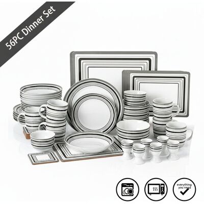 Waterside 56pc Grey Brompton Combo Dinner Set White;Grey Waterside 56pc Grey Brompton Combo Dinner Set White;Grey