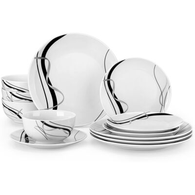 Vancasso 12 Piece Porcelain China Dinnerware Set - Service for 4 White;Grey Vancasso 12 Piece Porcelain China Dinnerware Set - Service for 4 White;Grey