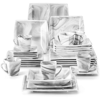 MALACASA Blance 30 Piece Dinnerware Set, Service for 6 Grey 30 MALACASA Blance 30 Piece Dinnerware Set, Service for 6 Grey 30