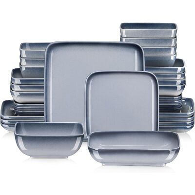 LOVECASA 32 Piece Stoneware Dinnerware Set, Service for 8 Grey 32 LOVECASA 32 Piece Stoneware Dinnerware Set, Service for 8 Grey 32