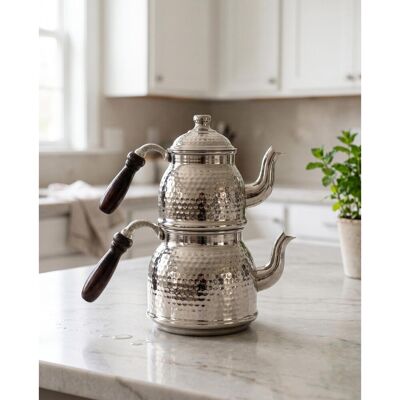 Marlow Home Co. Handmade Hammered Copper Turkish Tea Pot Set for Traditional Stovetop Tea Brewing Silver Copper Marlow Home Co. Handmade Hammered Copper Turkish Tea Pot Set for Traditional Stovetop Tea Brewing Silver Copper