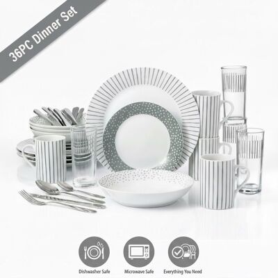 Waterside 36pc Billy Starter Porcelain Dinner Set Including Cutlery White 36 Waterside 36pc Billy Starter Porcelain Dinner Set Including Cutlery White 36