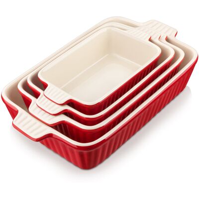 MALACASA 4 Piece Non-Stick Porcelain China Bakeware Set Red MALACASA 4 Piece Non-Stick Porcelain China Bakeware Set Red