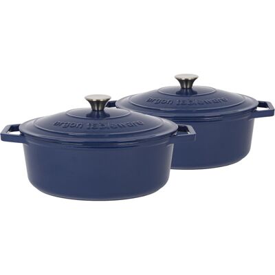 Argon Tableware - Oval Cast Iron Casserole Dishes - 4.68L - Pack of 2 Blue 4.68L Argon Tableware - Oval Cast Iron Casserole Dishes - 4.68L - Pack of 2 Blue 4.68L