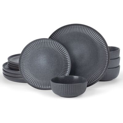Latitude Run 12-Piece Stoneware Dinnerware Set - Service For 4 Matte Gray 12 Latitude Run 12-Piece Stoneware Dinnerware Set - Service For 4 Matte Gray 12