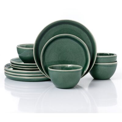 Waterside 12pc Green Reactive Glaze Stoneware Dinner Set Green Waterside 12pc Green Reactive Glaze Stoneware Dinner Set Green