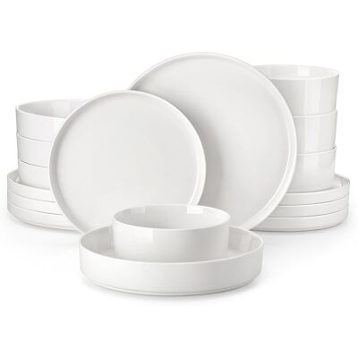 MALACASA 16 Piece Set Of White Curved Vertical Edge Design Ceramic Tableware Including 4 Plates/Dessert Plates/Soup Plates/Bowls Serving 4 People White 16 MALACASA 16 Piece Set Of White Curved Vertical Edge Design Ceramic Tableware Including 4 Plates/Dessert Plates/Soup Plates/Bowls Serving 4 People White 16