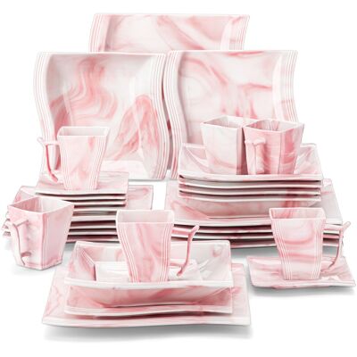 MALACASA 30-piece Porcelain China Dinnerware Set, Service For 6 Pink MALACASA 30-piece Porcelain China Dinnerware Set, Service For 6 Pink