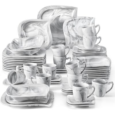 MALACASA 60 Piece Porcelain China Dinnerware Set, Service for 12 Grey MALACASA 60 Piece Porcelain China Dinnerware Set, Service for 12 Grey