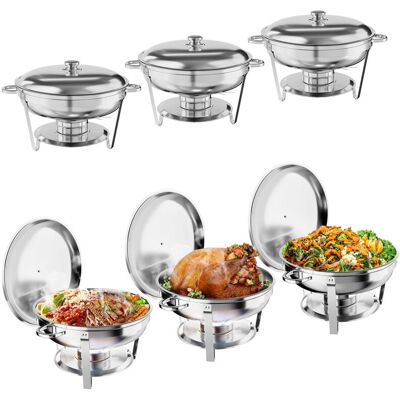 Rebrilliant Superior Food Warmer Chafing Dish Buffet Set – 6 Pack 5QT Round Stainless Steel with Glass Lids, Spoon & Tweezers – Stackable, Complete for Catering, 37cm H Rebrilliant Superior Food Warmer Chafing Dish Buffet Set – 6 Pack 5QT Round Stainless Steel with Glass Lids, Spoon & Tweezers – Stackable, Complete for Catering, 37cm H