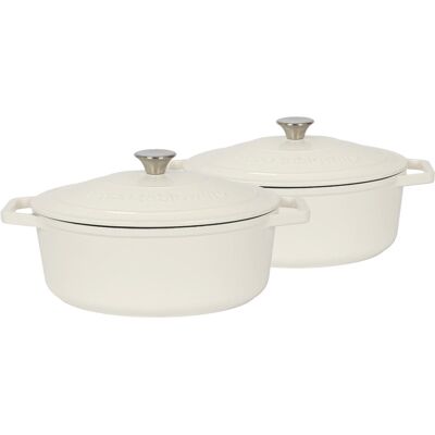 Argon Tableware - Oval Cast Iron Casserole Dishes - 4.68L - Pack of 2 White 4.68L Argon Tableware - Oval Cast Iron Casserole Dishes - 4.68L - Pack of 2 White 4.68L