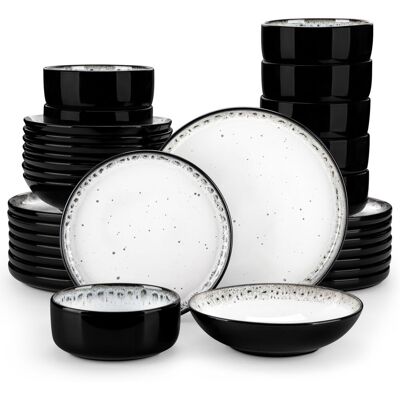 Vancasso 32 Piece Stoneware Dinnerware Set - Service for 8 White/Black 32 Vancasso 32 Piece Stoneware Dinnerware Set - Service for 8 White/Black 32