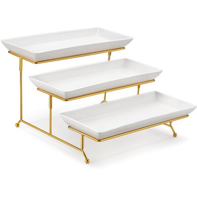 MALACASA 36cm 3 Tier Afternoon Tea Cake Stand White/Gold/Ivory 21cm H X 31cm W X 36cm L MALACASA 36cm 3 Tier Afternoon Tea Cake Stand White/Gold/Ivory 21cm H X 31cm W X 36cm L