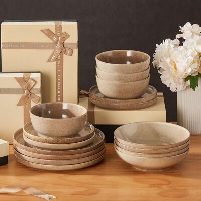 Vancasso 16 Piece Dinnerware Set - Service for 4 Brown 12 Vancasso 16 Piece Dinnerware Set - Service for 4 Brown 12