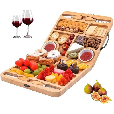Union Rustic Bamboo Charcuterie Board Set, Large Folding Cheese Board Natural 60cm W X 30cm L X 4cm H Union Rustic Bamboo Charcuterie Board Set, Large Folding Cheese Board Natural 60cm W X 30cm L X 4cm H