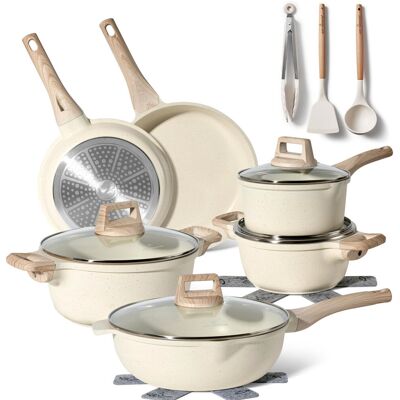 Chengdu Menghejia Technology Co., Ltd. 1 - Piece Non-Stick Stoneware Cookware Set Beige 1 Chengdu Menghejia Technology Co., Ltd. 1 - Piece Non-Stick Stoneware Cookware Set Beige 1