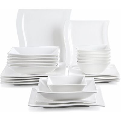 MALACASA 16-Piece Ivory White Porcelain China Dinnerware Set, Service For 4 White;Ivory MALACASA 16-Piece Ivory White Porcelain China Dinnerware Set, Service For 4 White;Ivory