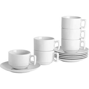 Argon Tableware - Classic Stacking Teacup & Saucer Set - 200ml - White white 6.3 H x 8.5 W cm