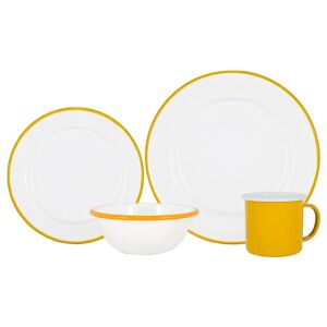 Argon Tableware - White Enamel Dinner Set - 25.5cm yellow
