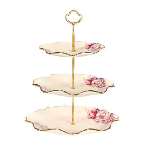 Mercer41 3 Tier Porcelain Cake Stands,Rose Floral,Afternoon Tea Cupcake Stands,Food Server Display Holder For Anniversary,Birthday,Party,Wedding brown/red 32.0 H x 29.0 W cm
