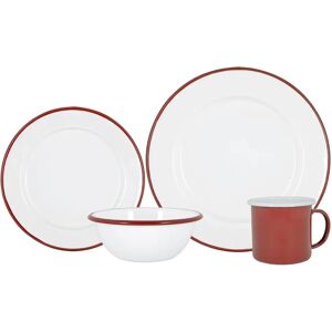 Argon Tableware - White Enamel Dinner Set - 25.5cm red