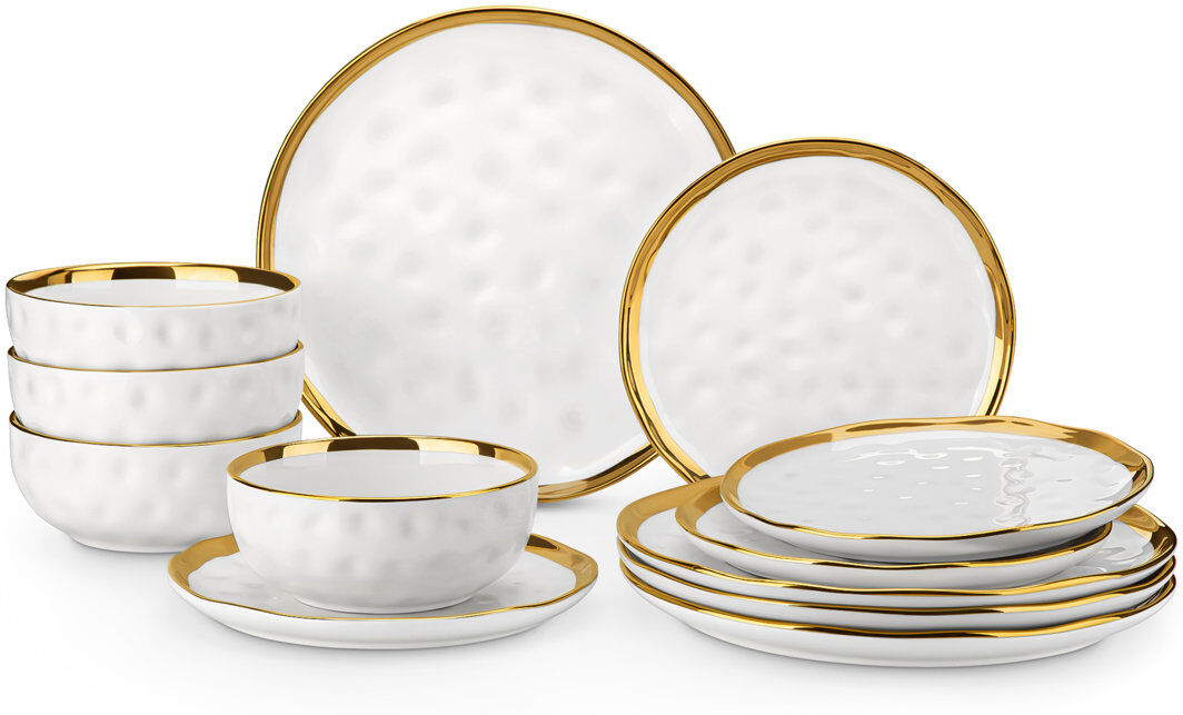 Fairmont Park Aiyden 12 Piece Ceramic Dinnerware Set - Service for 4 White/Gold 12