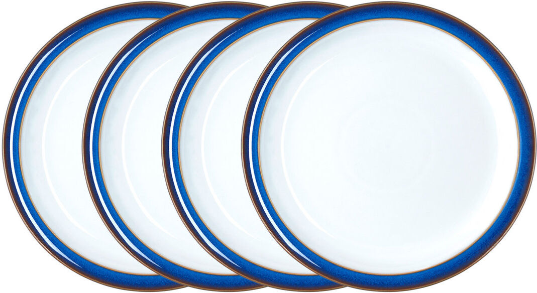 Denby Imperial Blue 4 Piece Dessert Plate Set White 22cm W X 2.5cm W
