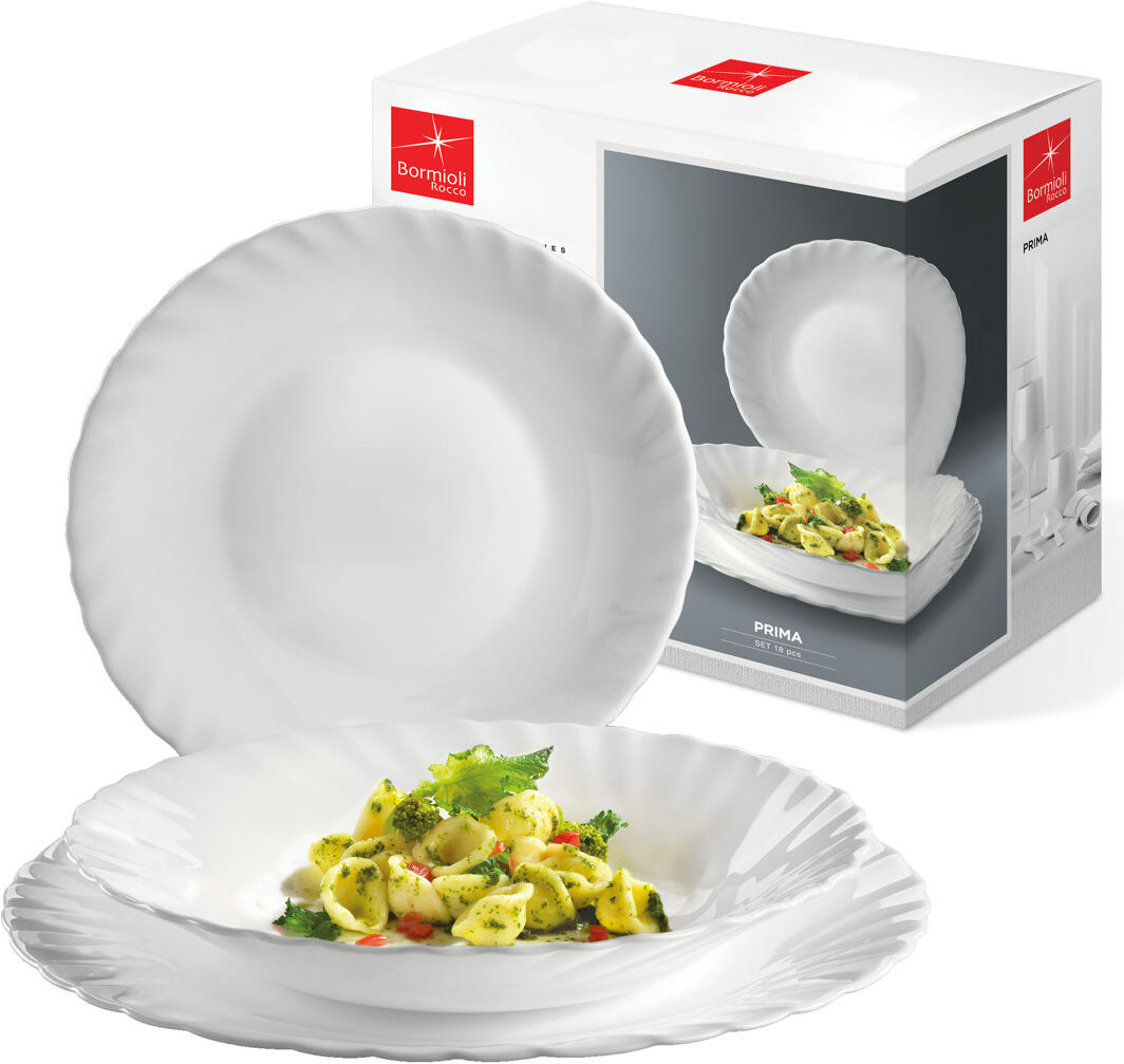 Bormioli Rocco Prima 18 Piece Dinnerware Set, Service for 6 White 18
