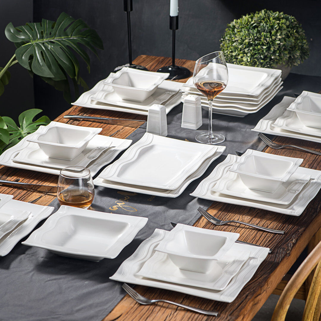 MALACASA 28 Piece Dinnerware Set, Service for 6 White;Cream 28