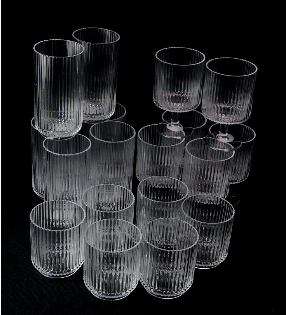 Ivy Bronx Defeis 18 Piece Ribbed Acrylic Assorted Glassware Set Clear 650ml