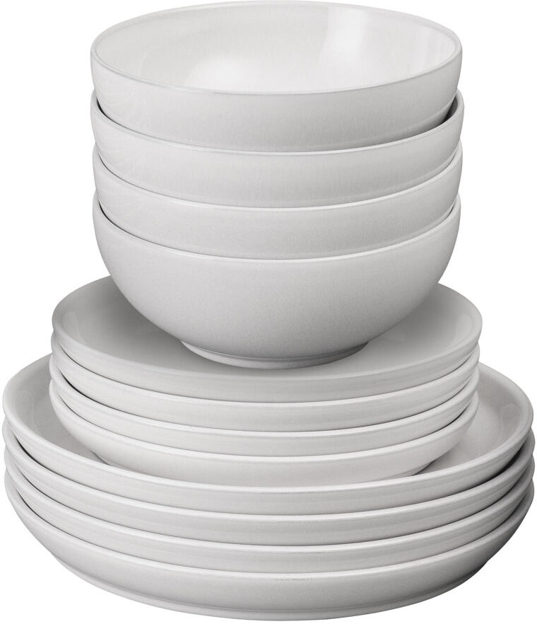 Denby Elements 12 Piece Coupe Dinnerware Set, Service for 4 Stone White 12