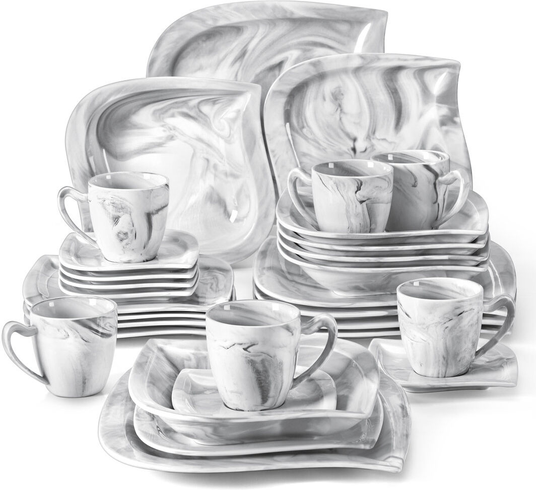 MALACASA Series, 30-piece Marbling Grey Porcelain China Dinnerware Set, Service For 6 Grey 30