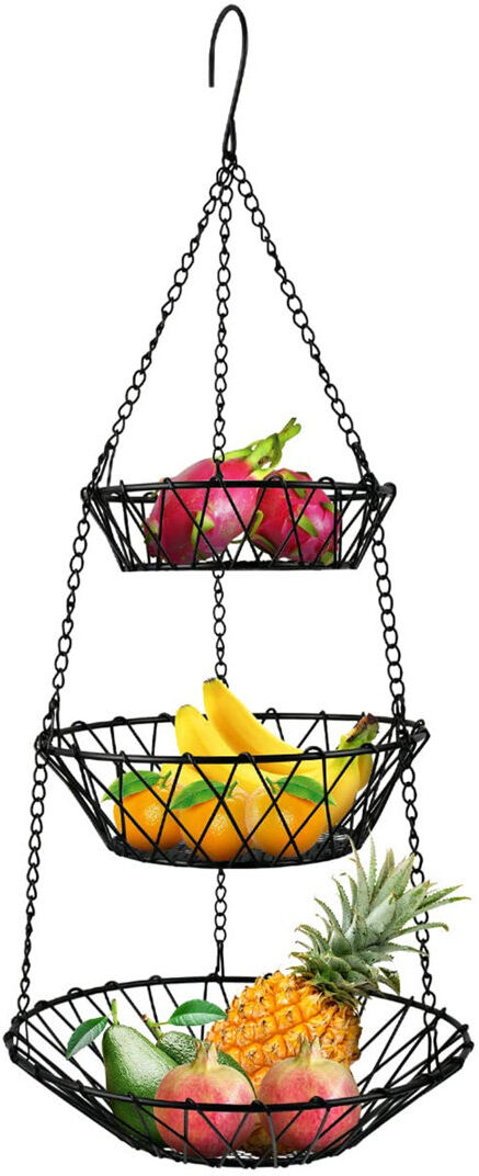 Belfry Kitchen 3-Tier Fruit Basket Hangable Removable, Fruit Bowl Fruit Storage Vegetables Fruit Vegetable Basket Fruit Rack With Hook Black