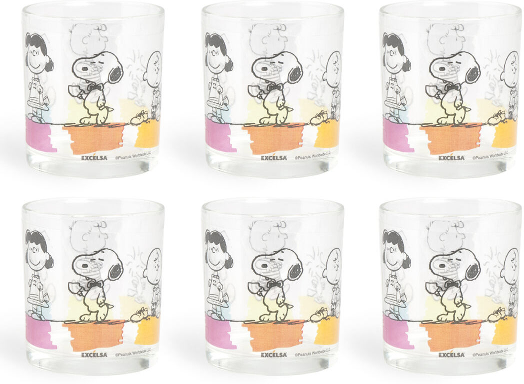 Excelsa Peanuts Set Of 6 Drinking Glasses Multicolor 250ml