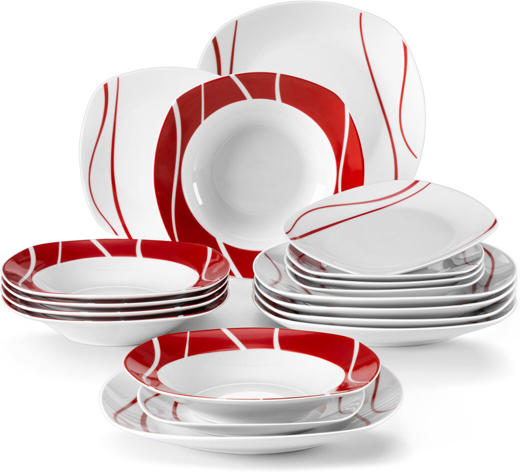 MALACASA 18 Piece Dinnerware Set, Service for 6 White;Red 18