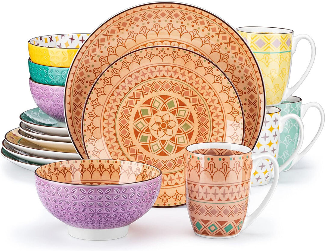 Vancasso Tulip 16 Piece Dinnerware Set, Service for 4 White;Yellow;Pink 16