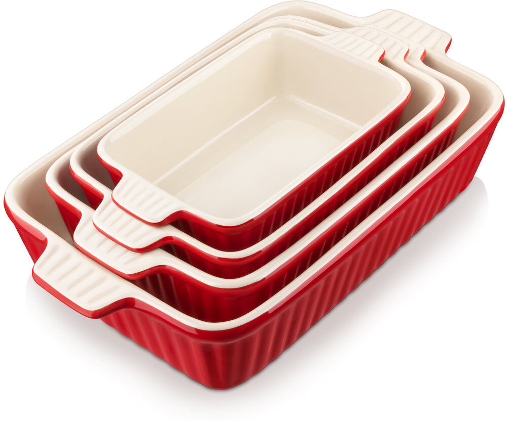 MALACASA 4 Piece Ceramic Baking Dish Set Red 4