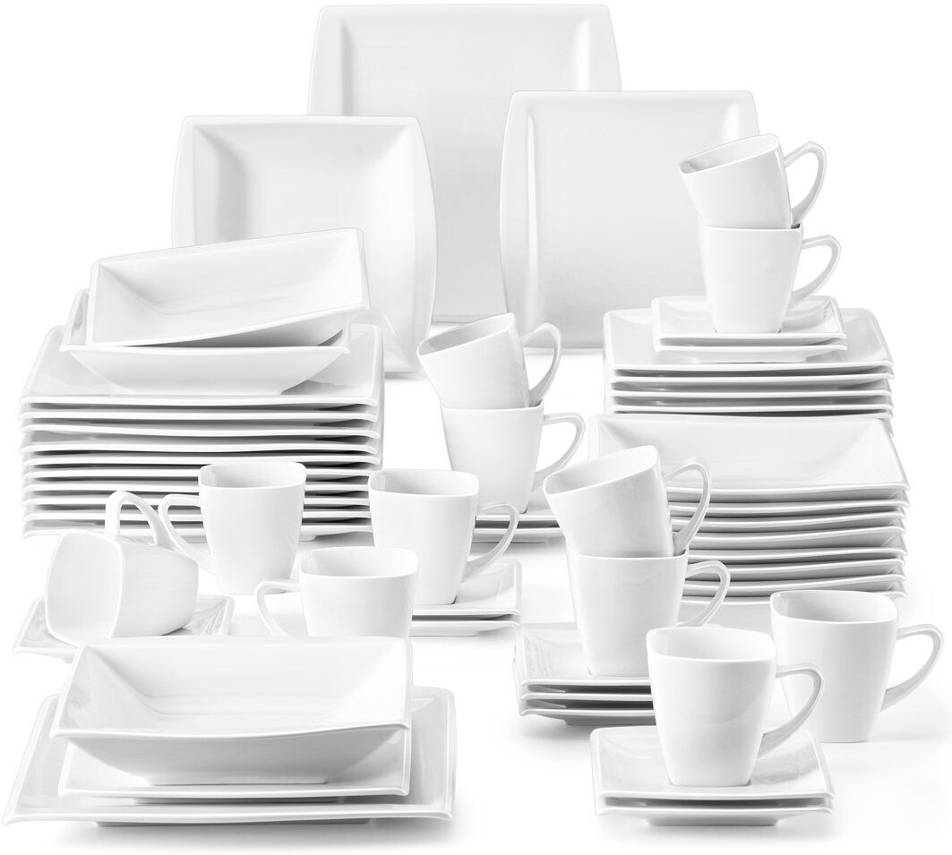 MALACASA 60 Piece Dinnerware Set, Service for 12 White;Ivory 60